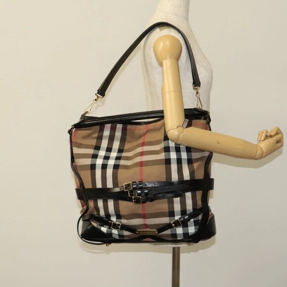 BURBERRY Nova Check Shoulder Bag Canvas 2way Beige Gold Auth 120971 - Picture 14 of 16